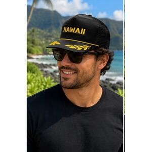 Vintage Hawaiian Headwear Hawaii Hat Black Gold Scrambled Eggs Snapback Mesh Cap